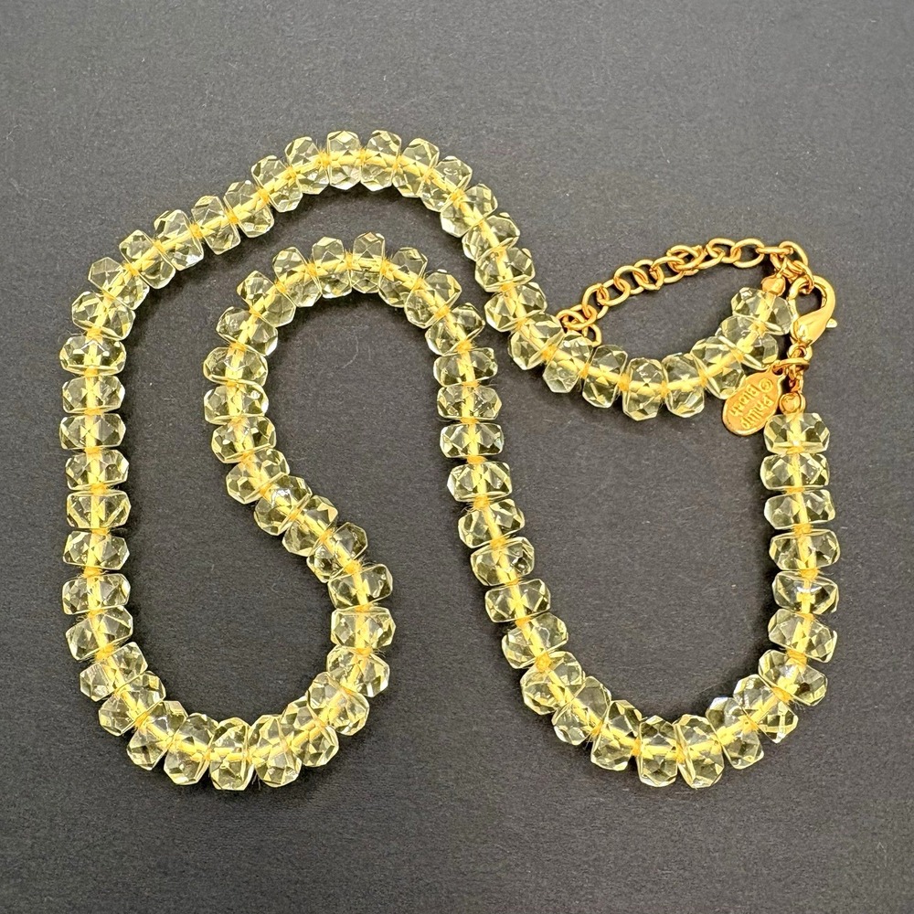 Vintage Phillip Bloch Yellow Glass Choker Necklace Faceted Beads Gold Tone 16"
